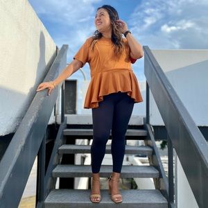 Shein Peplum Top, sz 3xl, mustard/brown